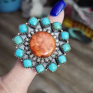 Turquoise and Orange Spiny Ring
